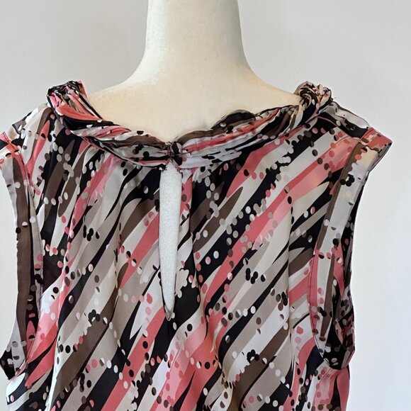 2X Abstract Print Sleeveless Cowl Neck Blouse Pink Black Flowy Dressy Office Top - Picture 2 of 15